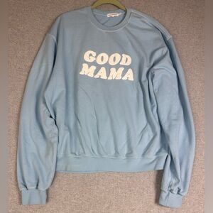 Good American Good Mama Crew Sweatshirt Womens XL Baby Blue‎ Puff Letters